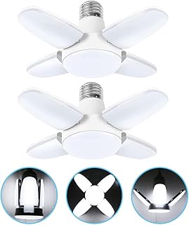 2-Pack Mini LED Garage Light, 40W Deformable LED Garage Ceiling Lights with 4 Adjustable Panels, LED Shop Light 4000LM 6500K LED Bulb Light E27/E26 Garage Light for Workshop,Indoor,living room