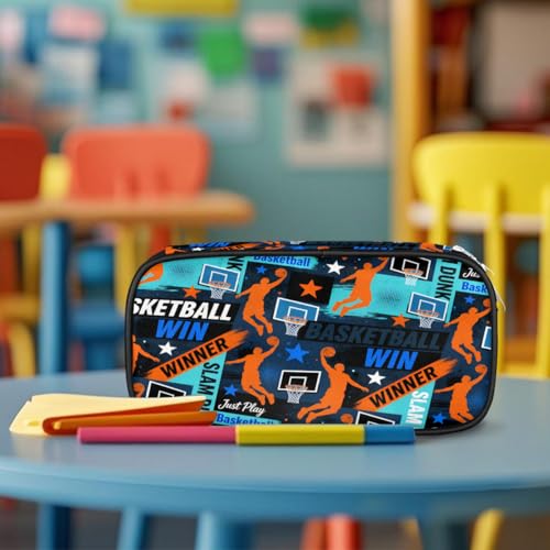 Image of Pardick Basketball Graffiti Big Capacity Pencil Case Pencil Pouch with Zipper, Pen Marker Stationery Bag Art Supply Storage Organizer Box Portable Stationery Storage Bag Pen Holder for Boys Girls