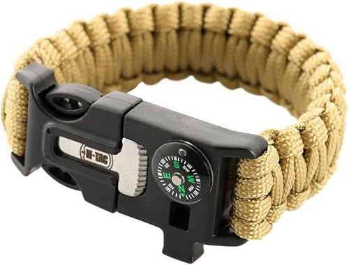M-Tac Pulsera de cuerda de paracaídas de supervivencia, cuerda de emergencia táctica de 12 pies (144 pulgadas), con silbato de brújula