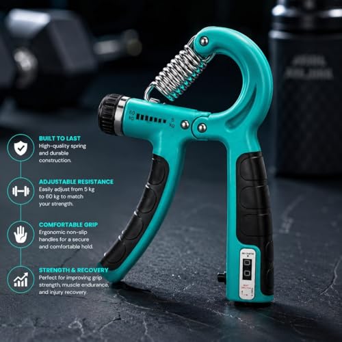 Image of Sports Adjustable Hand Grip (5kg-60kg) Strengthener with Counter | Forearm Exerciser for Men & Women | Gym Workout Hand Exercise Equipment for Home Use | Stainless Steel Spring (Sea Green)