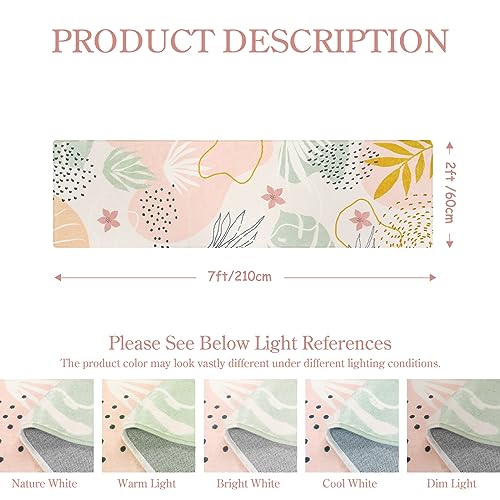 Lahome Pink Runner Rug - 2x7 Runner Rug Non-Slip Washable Bathroom Rug Runner Throw Lightweight Floor Runners for Hallway Non Skid, Botanical Print Carpet Runner for Kitchen Bedroom Laundry Room