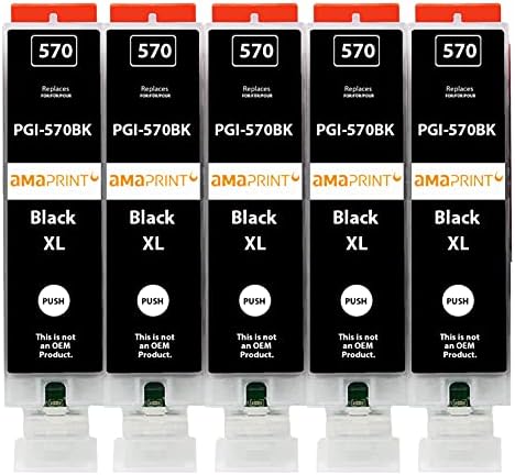 Amaprint 5 XL cartridges compatible with Canon PGI 570 PGBK Black for Pixma MG5700 MG5750 MG5751 MG6800 MG6850 MG7750 TS5000 TS5050 TS5055 TS6050 TS8050 TS9050 TS9055