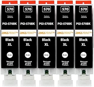 Amaprint 5 XL cartridges compatible with Canon PGI 570 PGBK Black for Pixma MG5700 MG5750 MG5751 MG6800 MG6850 MG7750 TS5000 TS5050 TS5055 TS6050 TS8050 TS9050 TS9055