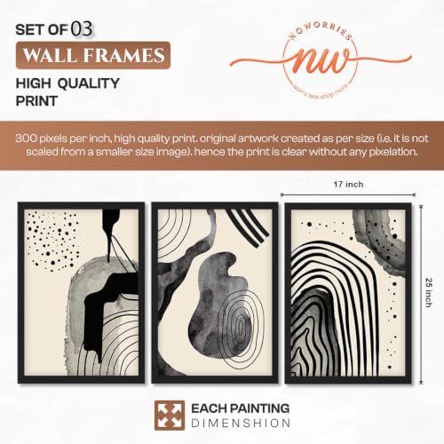 Image of NoWorries Abstract Line Art Wall Decor | Set of 3 Framed Paintings for Home Decoration | Minimalist Wall Art for Living Room, Bedroom, Office & Cafe | Modern Prints (Theme: Abstract, Pattern: Line Art) ( Art-6, 17x25inch)