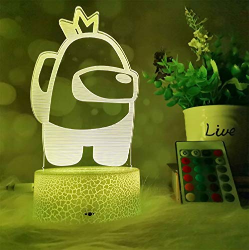 Unter Uns Krone LED Nachtlicht, Unter Uns Betrüger Nachtlicht Crewmate Lampe mit RGB-Fernbedienung, Unter Uns 3D Illusion Tischlampe,