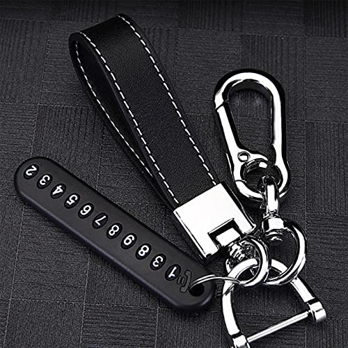 Image of Genuine Leather Keychain for Car , Universal Heavy Duty Key Chain with Phone Number Plate for Men and Women