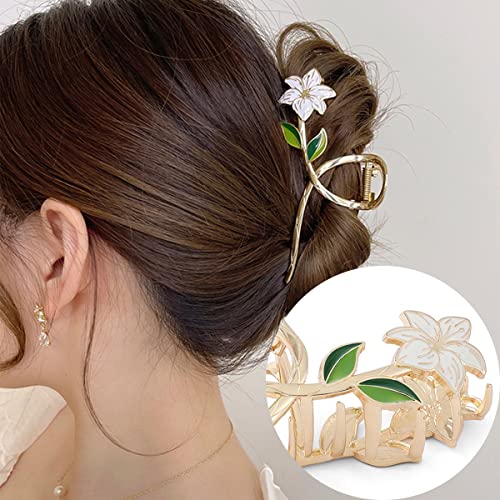 Flower Metal Hair Claw Clips Large Lily Gold Hair Claw Hair Barrettes Strong Hold Hair Clamps Fashion Hair Accessories For Woman And Girls With Long Thick Thin Curly Hair #TOP1