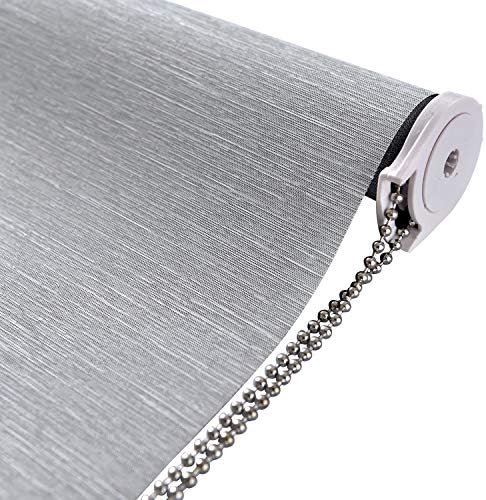 Allbright Striped Jacquard 100% Blackout Window Shades UV Protection Window Blinds for Windows Thermal Insulated Fabric 72''H Roller Shades for Home Office, Easy to Install (Gray, 23'')