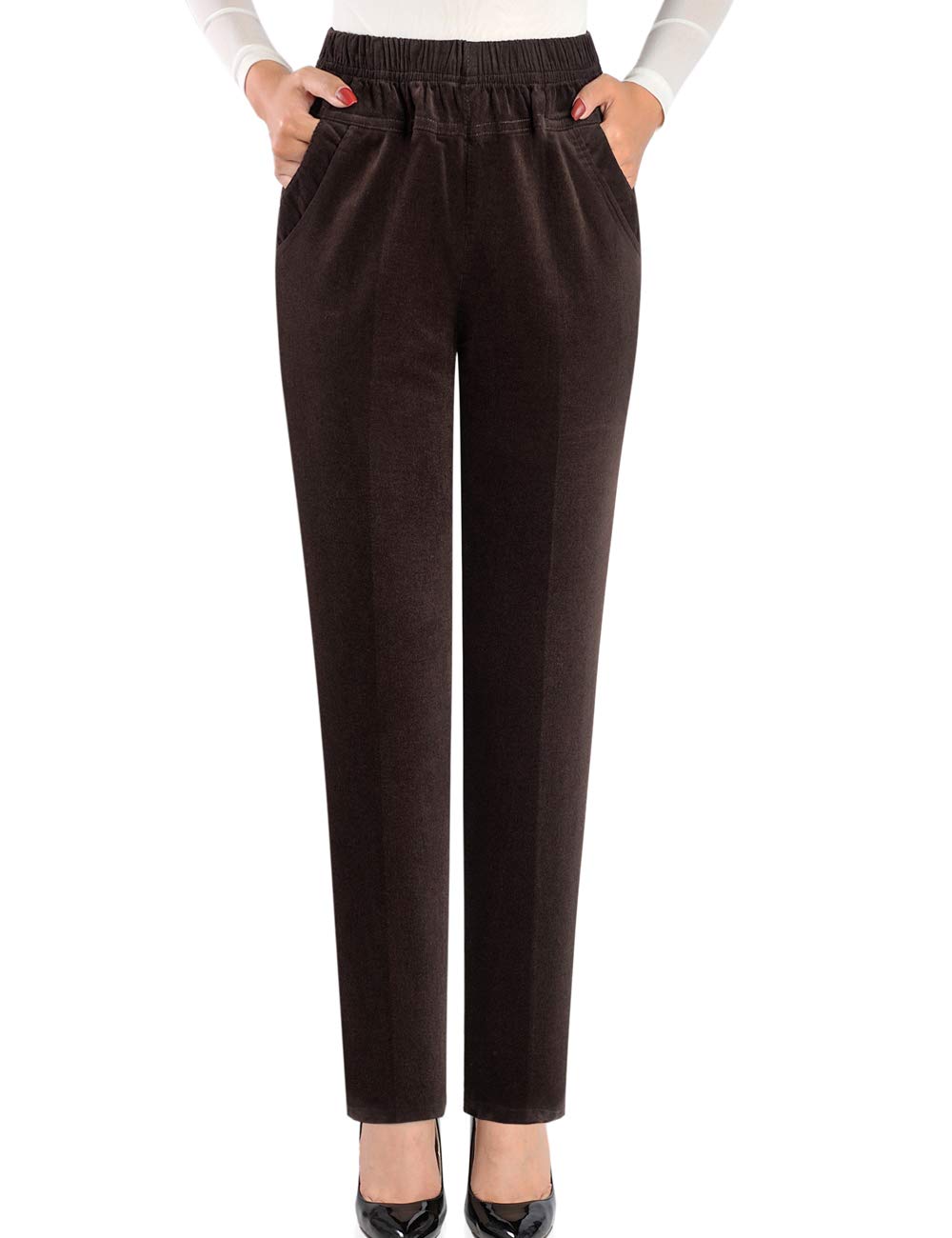 Donna Pantaloni in Velluto a Coste Skinny a Vita Alta Pantaloni in Cotone Elasticizzato Elasticizzato