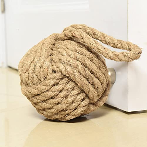 Home Heavy Rope Knot Door Stop Nautical Theme Decorative Yarn Door Stopper 1.2kg Weight Stop Wedge (Brown)