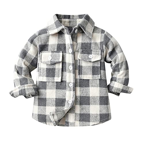 Baby Flannel Shirts Toddler Plaid Shirt Gray and White Flannel Toddler Long Sleeve Plaid Button Down Shirt Kids Western Shirts Boys Fall Flannel Shacket Gray Plaid 2-3 Years