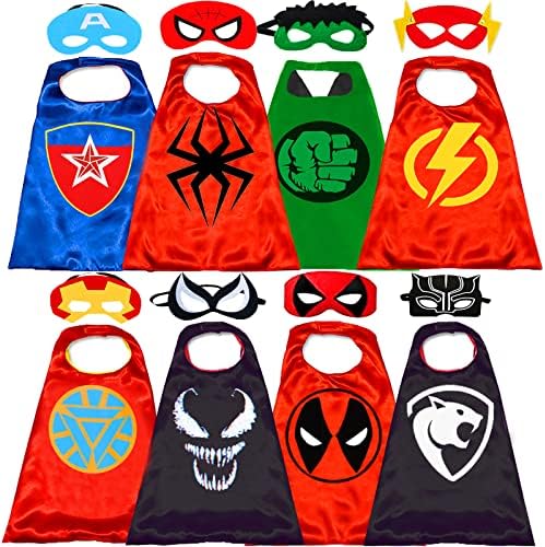 Superhero Capes and Masks for Kids Halloween Cosplay Double Side Capes Superhero Toy Kids Best Gifts (Red-A)