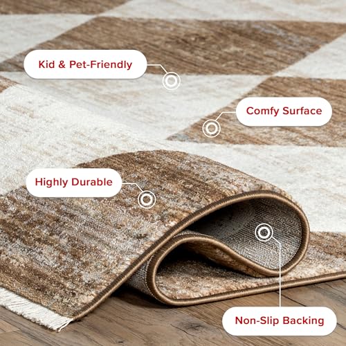 Image of Nuloom Fringed Performance Meline Beige /Blue /Ivory, 8' x 10'2 inch, Checkered, Soft and Cozy, High Traffic, Stain Resistant, Easy Clean, Durable Area Rug for Bedroom, Living Room, Dining, Den, Foyer