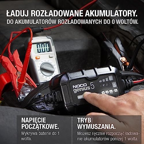 NOCO GENIUS5EU, w pełni automatyczna, inteligentna ładowarka, ładowarka do akumulatorów 6 V i 12 V, ładowarka podtrzymująca i deulfator do samochodów, motocykli, samochodów, ciężarówek, łodzi