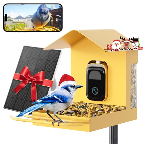 Bilantan Metal Smart Bird Feeder with Camera Solar Powered, 5G/2.4G WiFi Compatible, Lifetime Free AI Birds Identification, 2.5K Video Bird Feeder, Ultimate Gift for Christmas