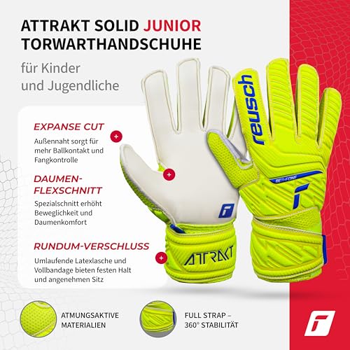Reusch Attrakt Solid Junior Guantes de Portero para niños con construcción con Costuras Exteriores para Todas Las Superficies de los Campos de Juego - imagen 2