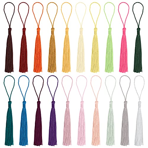 Handi Stitch Pompon Gland Imitation Soie (Lot de 300) - 13 cm - 20 Couleurs - Pompon Marque Page avec Boucle Cordon pour Confection de Bijoux, Accessoires...