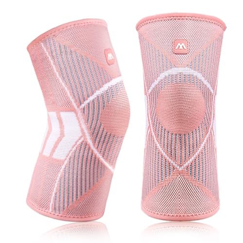 Beugo Rodilleras Menisco y Ligamento, 2PCS Rodillera de compresión para hombres y mujeres, Rodillera Deportiva, Transpirable y Antideslizante, para Deporte y Gym, Rosa, L