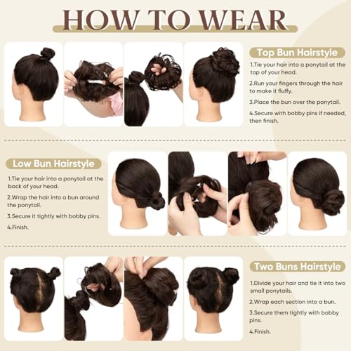 CJL HAIR 2PCs Small Cute Messy Bun Hair Piece for Thin Hair Women Mini Synthetic Curly Bun Scrunchies Updo Hairpieces Dark Chocolate by CJL HAIR - Image 5