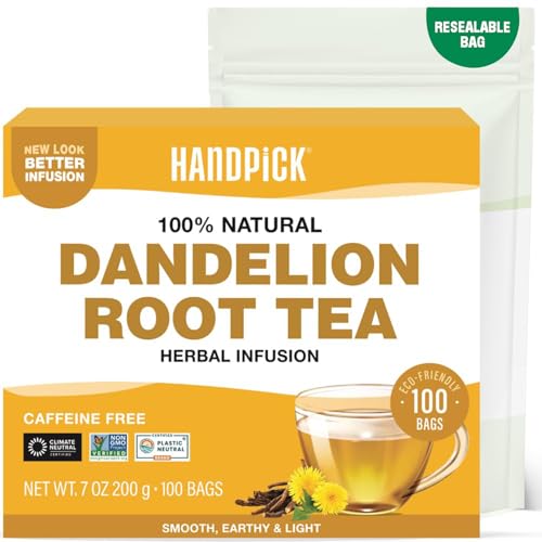 HANDPICK Dandelion Root Tea Bags (100 Herbal Tea Bags) Caffeine-Free Herbal Blend | Can Support Digestion & Lipid Metabolism | Eco-Conscious Tea Bags | Direct from Source
