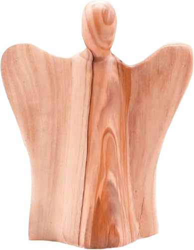 Estatua de ángel de madera de olivo Estatua de ángel de la guarda hecha a mano - Ángel de la guarda para decoración de guardería Regalo para