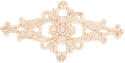 Miniatura 4 de MUXSAM Apliques de madera tallados para muebles, 2 calcomanías de tallado en centro sin pintar para puerta, pared, techo, gabinete, tocador, espejo,