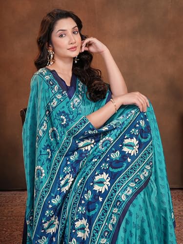 Image of Garden Vareli Floral Booti Print Crepe Saree With Unstitched Blouse Piece