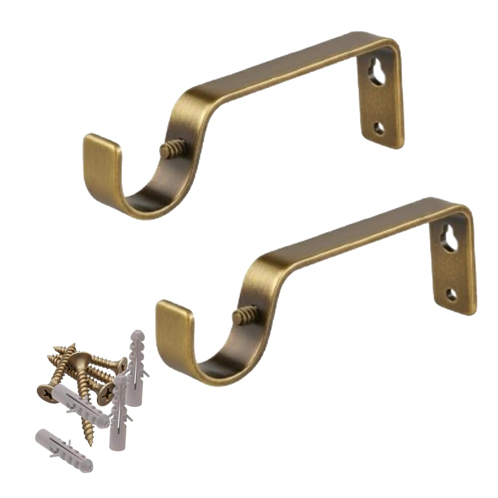 Curtain Pole Rod Bracket Pipe Holder Heavy Duty Drapery Ring Hook Sturdy Metal Alloy Curtain Brackets 19mm by HomeElabador (Brass)