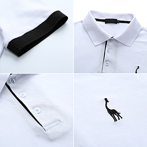 YCUEUST Hommes Cotton Basic Manche Courte Casual Polo Tennis Golf Poloshirt Blanc L – vue 5