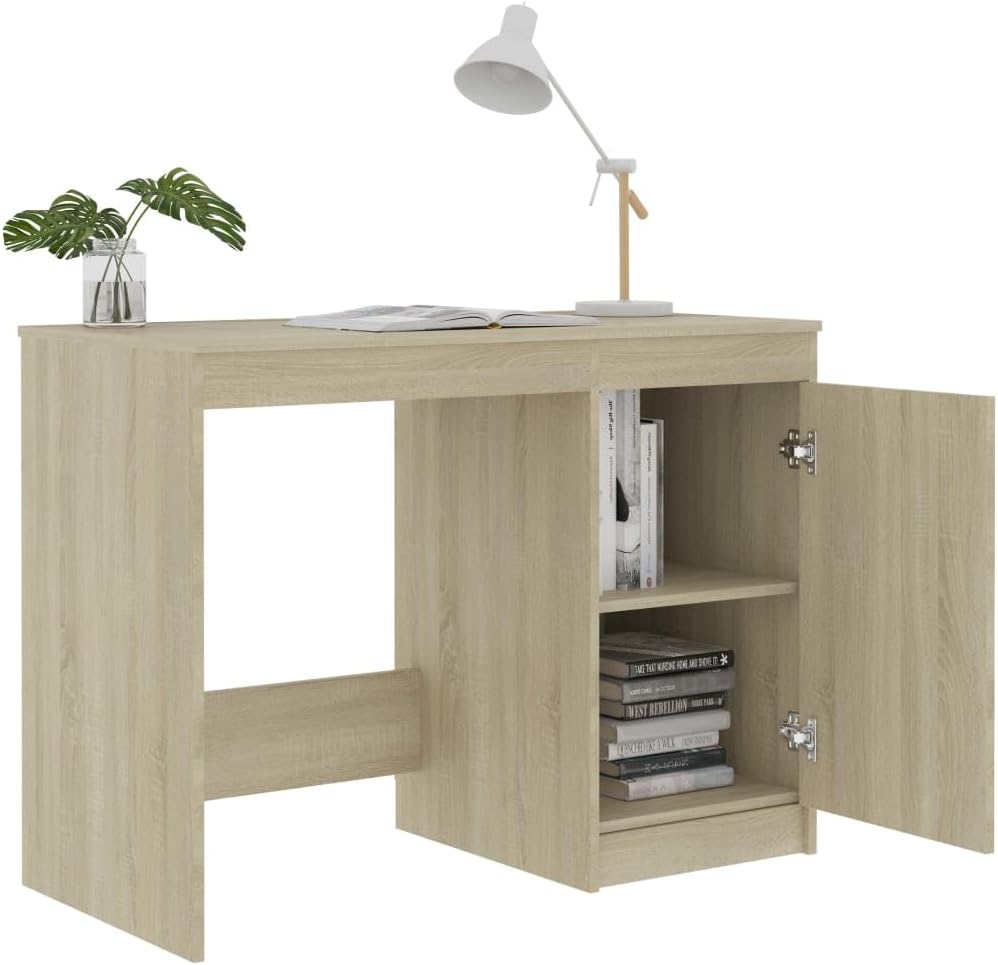 vidaXL Desk, Standing Computer Desk with Shelves, Home Office Desk, Workstation for Living Room, Scandinavian Style, Sonoma Oak Engineered Wood