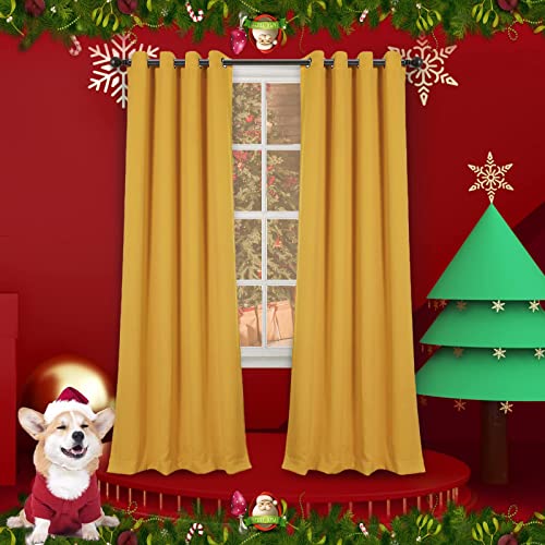Mysky Home Yellow Blackout Curtains For Living Room 84 Inch Length Long Bedroom Curtains Thermal Insulated Room Darkening Grommet Window Curtain For Dining Room, 2 Panels, 52 X 84 In, Mustard Yellow #TOP7