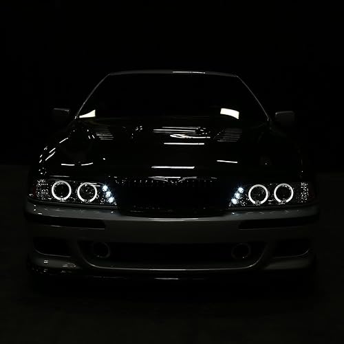 Miniatura 6 de Spec-D Tuning Halo - Faros delanteros LED cromados con lente transparente, compatibles con BMW E39 serie 5 1996-2003, sin faros delanteros de xenón