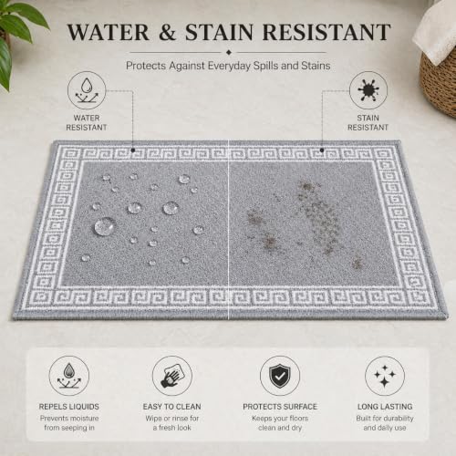 Image of Matz&More Greek Key Border Doormat, Grey and White, Nylon Tufted, Anti-Slip, 40x60 CM, for Entrance, Kitchen and Bedroom