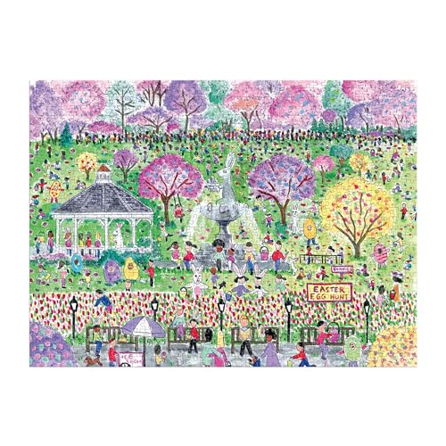 Rompecabezas Galison de 1000 piezas: Caza de huevos de Pascua, ilustrado por Michael Storrings, primavera, parque, tonos pasteles, desafiante, papel reciclado, sin polvo, tamaño final 27" x 20" miniatura 2