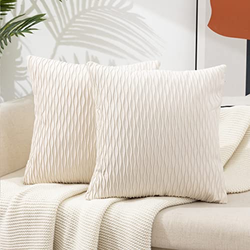 Etasop Throw Pillows With Inserts Included 18X18, 2 Pack Velvet Striped Pillow Covers With Inserts Farmhouse Home Decor (Off White) #TOP12