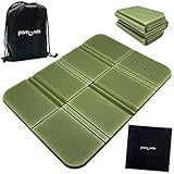 pamindo Sitzkissen Outdoor faltbar für Erwachsene & Kinder - Klappbare Sitzmatte sehr kompakt & federleicht mit Tasche / Beutel & Wischtuch (tannengrün)