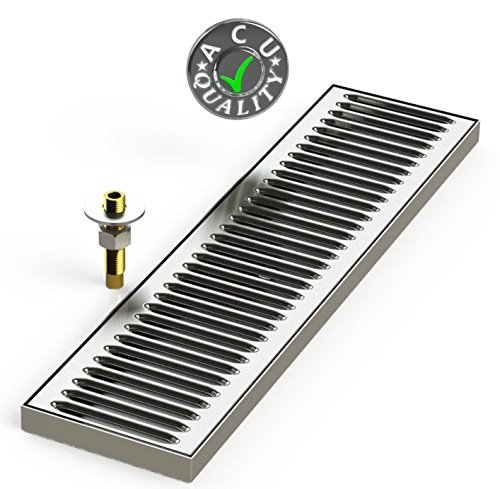 ACU Precision Sheet Metal 0150-20 Surface Mount Drip Tray with Drain 5" x 20" x 3/4" - Stainless Steel # 4 Brushed Finish, 0.75" Height, 5" Width, 20" Length
