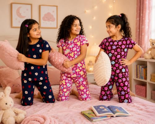 Image of NammaBaby Girl's Cotton Graphic Print Night Suit and Payjama Set - Multipack