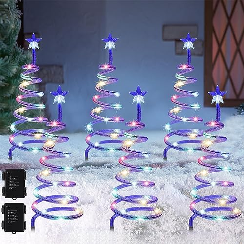 Juegoal Lighted Spiral Christmas Trees 2 x 3 Pcs, 15" Outdoor Light Up