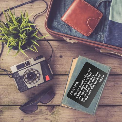 PLwelth To My Son Engraved Wallet Card Stainless Steel Metal Wallet Insert Card for Boys Inspiration Wallet Card from Mom Personalized Wallet Card Gifts for Him Graduation Birthday Christmas(Black)