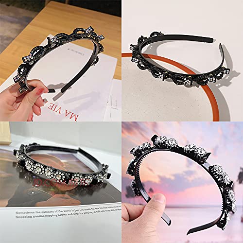 Shiqiao Spl Beling Crystal Pearl Headband For Women Hairband With Clips Baroque Bejeweled Headbands For Women Double Bangs Hairstyle Hairpin Headband 2Pcs #TOP2