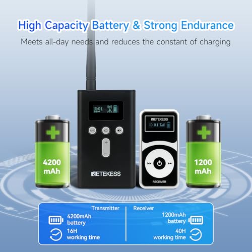 Retekess T130P (3nd Gen T130) Sistema de guía de audio inalámbrico, receptor y transmisor, con estuche de carga de 64 ranuras y reducción de ruido mejorada miniatura 4