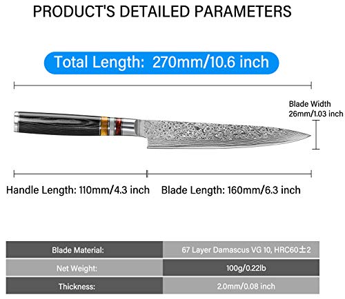 Utility Chef Knife 6 Inch Chef Knife Japanese Damascus Utility Kitchen Knife Japanese Paring Knife Damascus Steel High Carbon 67-Layer Ultra Sharp Kitchen Meat Cutting Gyuto Chef Knife [Gift Box] #TOP6