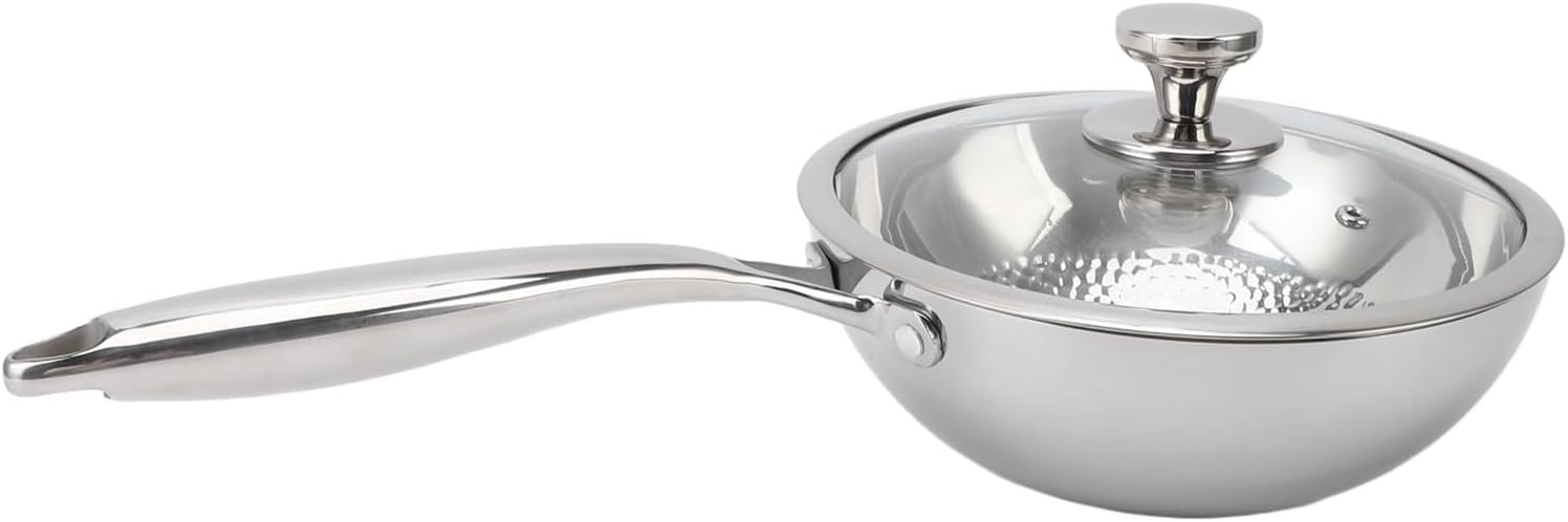 ZJchao Stainless Steel Skillet, 316 Stainless Steel Frying Pan, 8.9 Inch, Hammered Design, Non-Stick Free, Oven & Dishwasher