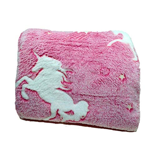 Manta Que Brilha no Escuro Jolitex Solteiro Unicórnio Rosa
