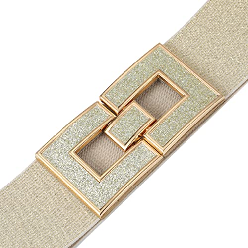 Bsllnek Women's Stretchy Waist Belt Vintage Retro Elastic Cinch Belts Waistband For Dresses (Gold+Gold Buckle, Suit For Waist Size 27"-35") #TOP1