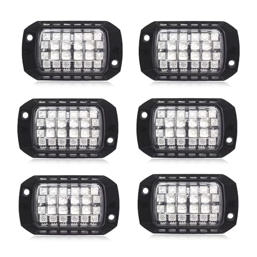 Riloer RGB Rock Ambient LED Lights Kit, 1 Set Smart Car Lights with App Control Compatible with 12 V DC Electrical Systems in Trucks, SUVs, ATVs, UTVs (6 Pods in a Set)