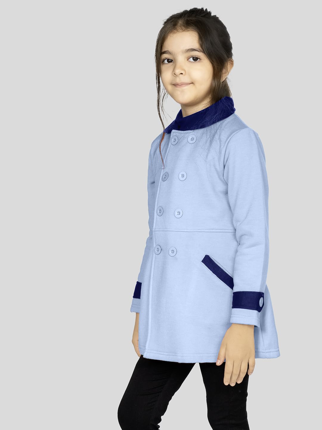 Naughty Ninos Girls Blue Solid Double Breasted Peacoat (NN00174TST_5-6 Years) - Image 3 thumbnail