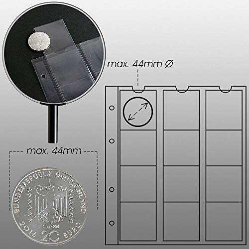 10 Numismatic Prophila Coin Sheets, 12 Pockets up to 44 mm Diameter