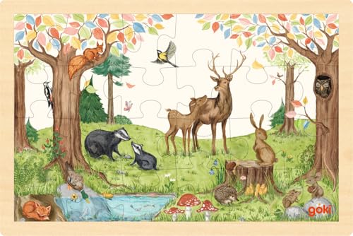 goki 57308 - Puzzle Insertion dans la clairière - 24 pièces - Puzzle pour Enfants en Bois avec Animaux de la forêt